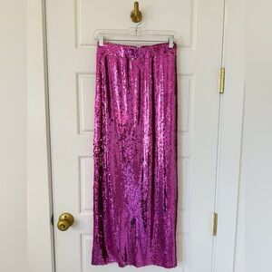 Lulu's Dazzling Appearance Pink Sequin High Rise Midi Skirt